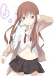  brown_eyes brown_hair coat dressing hair_ribbon midriff mouth_hold ribbon shirai_kuroko solo to_aru_majutsu_no_index yana 