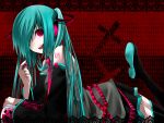  aqua_hair candy cross detached_sleeves hatsune_miku kintaro long_hair necktie red_eyes skirt smile thigh-highs thighhighs twintails vocaloid 