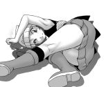  hikari_(pokemon) jouwan knee_pit kneepits monochrome panties pantyshot pokemon simple_background solo underwear white_background wink 