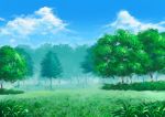  blue_sky clouds commentary_request day field forest grass highres hirota_(masasiv3) nature no_humans outdoors scenery sky tree 