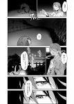  1boy 2girls comic covering_mouth dress greyscale hand_over_another&#039;s_mouth highres horns japanese_clothes kijin_seija kimono monochrome multicolored_hair multiple_girls ponytail sash streaked_hair touhou translated uu_uu_zan 