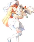  alolan_vulpix blonde_hair blue_eyes dress green_eyes lillie_(pokemon) pokemon pokemon_(anime) pokemon_(creature) pokemon_(game) pokemon_sm pokemon_sm_(anime) white_dress 