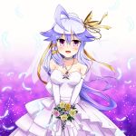  1up_(solid2) absurdres ahoge blush breasts collarbone dress flower_knight_girl highres long_hair looking_at_viewer open_mouth purple_hair solo sumire_(flower_knight_girl) violet_eyes wedding_dress 