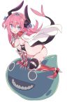  asymmetrical_horns blade_(galaxist) blue_eyes dragon_tail elizabeth_bathory_(brave)_(fate) fate/extra fate/extra_ccc fate/grand_order fate_(series) lancer_(fate/extra_ccc) long_hair pink_hair pointy_ears slime tail 