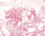  3girls bench blake_belladonna commentary_request detached_sleeves locker_room multicolored_hair multiple_girls neo_(rwby) rwby rwby_fanartnest shorts sleeping sportswear tied_hair volleyball volleyball_uniform yang_xiao_long yuri 