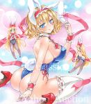  3girls alice_margatroid animal_ears artist_name ass at_classics bangs bare_back blonde_hair blue_eyes blush bow breasts brown_legwear bunny_tail bunnysuit closed_mouth detached_collar erect_nipples eyebrows_visible_through_hair hair_between_eyes hair_bow hairband high_heels large_breasts long_hair looking_at_viewer multiple_girls pantyhose rabbit_ears red_bow sample shanghai_doll short_hair tail thigh-highs touhou traditional_media very_long_hair watermark white_legwear wrist_cuffs wristband 