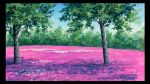  blue_sky border commentary_request day field flower flower_field highres hirota_(masasiv3) nature no_humans outdoors scenery sky traditional_media tree watercolor_(medium) windowboxed 