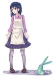  1girl apron black_hair blush brown_eyes character_request collarbone eyebrows_visible_through_hair flip_flappers grey_legwear hair_ornament hairclip highres long_sleeves looking_away pantyhose parted_lips ynote 