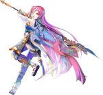  &gt;:o 1girl :o absurdly_long_hair detached_sleeves eyes_visible_through_hair flower full_body hair_flower hair_ornament hair_over_one_eye holding holding_spear holding_weapon juraku_(oshiro_project) long_hair official_art oshiro_project oshiro_project_re pink_hair pleated_skirt polearm red_eyes sho_(runatic_moon) skirt solo spear transparent_background very_long_hair weapon 