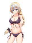  1girl arm_behind_back black_bow blonde_hair blue_eyes blush bow braid breasts cleavage closed_mouth collarbone fate/apocrypha fate/grand_order fate_(series) gin_nozora hair_bow headpiece large_breasts long_hair looking_at_viewer navel ruler_(fate/apocrypha) smile solo 