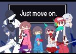  3boys 3girls androgynous ao_oni baseball_bat baseball_cap baseball_uniform black_hair blue_eyes braid brown_hair closed_eyes crossover doukutsu_monogatari flower frisk_(undertale) glasses grey_eyes hat heart highres hiroshi_(ao_oni) ib ib_(ib) knife long_hair madotsuki moochasu multiple_boys multiple_girls off op_na_yarou quote red_eyes red_rose rose scarf school_uniform silver_hair skirt sportswear the_batter towelket_wo_mou_ichido twin_braids undertale yume_nikki 