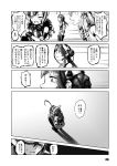  4girls ahoge bonnet choufu_shimin comic double_bun greyscale headgear isolated_island_hime kantai_collection kongou_(kantai_collection) long_hair monochrome multiple_girls nagato_(kantai_collection) page_number shimakaze_(kantai_collection) shinkaisei-kan sweat translated 