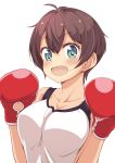  1girl ahoge boxing_gloves breasts brown_hair green_eyes highres large_breasts looking_at_viewer new_game! open_mouth shinoda_hajime short_hair solo tank_top y&quot;s 