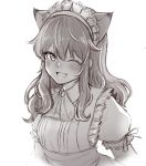  1girl animal_ears blush fernandia_malvezzi liar_lawyer long_hair looking_at_viewer maid maid_headdress monochrome one_eye_closed open_mouth sketch solo world_witches_series 