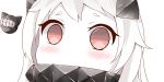  1girl close-up collar covered_mouth empty_eyes enemy_aircraft_(kantai_collection) horns kantai_collection long_hair looking_at_viewer nahaki no_nose northern_ocean_hime red_eyes shinkaisei-kan short_eyebrows simple_background symbol-shaped_pupils white_background white_hair white_skin 