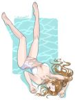  1girl amatiz blue_eyes breasts cleavage earrings jewelry long_hair looking_at_viewer navel one-piece_swimsuit ponytail swimsuit white_swimsuit 