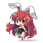  1girl animal_ears blush bunnysuit chibi full_body highres long_hair looking_at_viewer open_mouth original rabbit_ears redhead ryogo simple_background smile solo white_background 