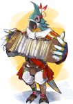  accordion bird brown_eyes highres instrument kass music open_mouth playing_instrument shimo_(s_kaminaka) solo standing the_legend_of_zelda the_legend_of_zelda:_breath_of_the_wild 