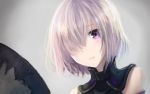  1girl detached_sleeves fate/grand_order fate_(series) grey_background hair_over_one_eye looking_at_viewer portrait shielder_(fate/grand_order) short_hair silver_hair solo tamae_(pixiv40276) violet_eyes 