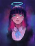  absurdres black_hair bow hair_bow halo highres jun_(5455454541) lips lolita_fashion long_hair looking_at_viewer marker_(medium) multicolored_hair panty_&amp;_stocking_with_garterbelt parted_lips pink_hair stocking_(psg) traditional_media two-tone_hair upper_body 