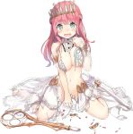  1girl :o blue_eyes blush breasts broken_staff cleavage detached_sleeves dress full_body large_breasts long_hair midriff nanashina official_art open_mouth oshiro_project oshiro_project_re pink_hair prague_(oshiro_project) staff tiara torn_clothes torn_dress transparent_background 
