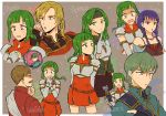  3boys 3girls armor arrow bare_shoulders blonde_hair blouse blush bracer breastplate breasts brown_hair capelet character_name closed_eyes dress elbow_gloves facial_hair fingerless_gloves fire_emblem fire_emblem:_seima_no_kouseki flat_chest forde gloves green_eyes green_hair hand_on_own_chest hand_to_own_mouth headband index_finger_raised innes long_hair lute_(fire_emblem) moulder multiple_boys multiple_girls multiple_views mustache noshima open_mouth ponytail purple_hair quiver robe short_hair siblings sidelocks sisters sleeveless sleeveless_dress small_breasts sparkle spoken_person sweatdrop syrene vanessa_(fire_emblem) violet_eyes wavy_mouth white_gloves 