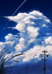  blue_sky cable clouds cloudy_sky condensation_trail day grass highres no_humans original outdoors scenery sky telephone_pole xiaobanbei_milk 