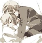  2boys belphegor_(reborn) brothers crown hair_over_eyes katekyo_hitman_reborn lowres male_focus misteor multiple_boys rasiel_(reborn) shirt siblings sleeping twins white_shirt 