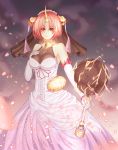  1girl absurdres berserker_of_black breasts brown_eyes cleavage elbow_gloves fate/apocrypha fate/grand_order fate_(series) gloves highres horn large_breasts looking_at_viewer petals pink_hair short_hair solo white_gloves yagyun 