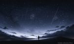  1girl commentary_request kijineko night night_sky original outdoors scenery shooting_star signature silhouette sky solo standing star_(sky) starry_sky twitter_username 