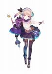  1girl atelier_(series) atelier_lydie_&amp;_soeur boots bow fingerless_gloves full_body gloves hair_ornament hat long_hair lydie_marlen multicolored_hair official_art pink_eyes pink_hair ponytail potion purple_hair simple_background solo staff thigh-highs two-tone_hair white_background yuugen 
