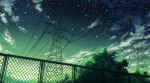  aoha_(twintail) clouds cloudy_sky fence gradient_sky green green_sky night night_sky no_humans outdoors power_lines scenery sky star_(sky) starry_sky transmission_tower tree 