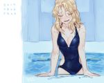  1girl blonde_hair breasts cleavage closed_eyes girls_und_panzer kay_(girls_und_panzer) long_hair medium_breasts pool sketch solo soramame_(corndog) water wet wet_hair 