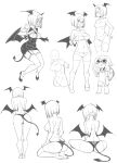  1girl arm_at_side ass back bob_cut bra breasts cleavage clenched_hand demon_tail demon_wings from_behind garter_straps glasses head_wings inkling juliet_sleeves koakuma leaning_forward long_sleeves maru_rx medium_breasts monochrome multiple_views nape navel panties pencil_skirt puffy_sleeves shoes short_hair sitting skirt smile splatoon tail thigh-highs thong touhou underwear underwear_only wariza wings wrist_cuffs 
