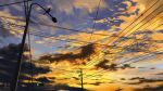  clouds cloudy_sky dated lamppost no_humans original outdoors scenery signature sky sunset telephone_pole traffic_light xiaobanbei_milk 