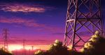  aoha_(twintail) blue_sky clouds commentary_request gradient_sky grass no_humans outdoors power_lines scenery sky sunset transmission_tower 