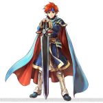  1boy armor blue_eyes cape cosplay eliwood_(fire_emblem) eliwood_(fire_emblem)_(cosplay) fire_emblem fire_emblem:_fuuin_no_tsurugi fire_emblem:_rekka_no_ken fire_emblem_heroes full_body looking_at_viewer male_focus official_art redhead roy_(fire_emblem) short_hair smile 
