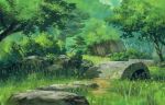 commentary_request day grass highres hosoi_mikio no_humans outdoors plant scenery stone studio_ghibli traditional_media tree watercolor_(medium) 