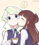  blue_eyes brown_hair cup diana_cavendish green_hair gyaheung kagari_atsuko little_witch_academia tea teacup yuri 