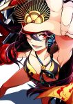  :d between_breasts bikini black_hair collarbone fate/grand_order fate_(series) foreshortening from_above hat looking_at_viewer looking_up oda_nobukatsu_(fate/grand_order) open_mouth outstretched_arm red_eyes sayvi shadow smile swimsuit white_background 