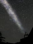  1girl leaf milky_way night night_sky original outdoors scenery silhouette sky solo star star_(sky) starry_sky telescope xiu_si 