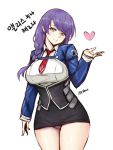  1girl alice_(closers) black_skirt breasts closers heart korean large_breasts long_hair necktie panties purple_hair purple_panties shaojiang shirt skirt smile underwear white_shirt yellow_eyes 