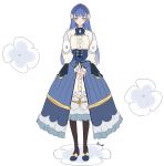  1girl blue_hair bow bowtie braid closed_eyes dress fire_emblem fire_emblem_echoes:_mou_hitori_no_eiyuuou flower fur_trim hair_flower hair_ornament highres linea_(fire_emblem) long_hair nana_(mizukas) simple_background smile solo 