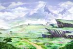  clouds cloudy_sky day fantasy field flower fog grass mountain no_humans official_art original outdoors path road scenery sky tree z.dk 