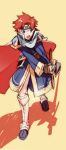  1boy armor cape durandal_(fire_emblem) eliwood_(fire_emblem) fire_emblem fire_emblem:_fuuin_no_tsurugi fire_emblem:_rekka_no_ken fire_emblem_heroes headband holding holding_sword holding_weapon huge_weapon redhead roy_(fire_emblem) simple_background solo spiky_hair sword weapon 