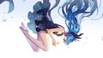  1girl 2017 anniversary barefoot black_dress blue_hair bubble closed_eyes dress floating_hair from_side full_body hatsune_miku highres long_hair solo star twintails very_long_hair vocaloid yuiko_(yuiko33miao) 