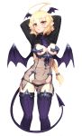  1girl :/ ahoge alternate_costume arms_behind_head barbariank black_panties blazblue blonde_hair braid breasts choker commentary cropped_legs demon_girl demon_tail demon_wings es_(xblaze) eyebrows_visible_through_hair hair_between_eyes head_wings highres huge_ahoge long_hair looking_at_viewer medium_breasts mini_necktie navel orange_eyes panties pointy_ears purple_legwear see-through side-tie_panties solo tail thigh-highs transparent_background underwear wings xblaze_code:_embryo 