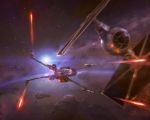  asteroid battle commentary duel highres laser_beam lens_flare motion_blur realistic space space_craft star star_(sky) star_wars starfighter starry_background thefirstangel tie_fighter x-wing 