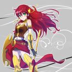  1girl commentary_request green_eyes hair_undone highres iesupa pyrrha_nikos redhead rwby shield solo tiara 