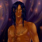  egypt egyptian egyptian_male gold_eyes male phoenix_tattoo purple_hair solo 